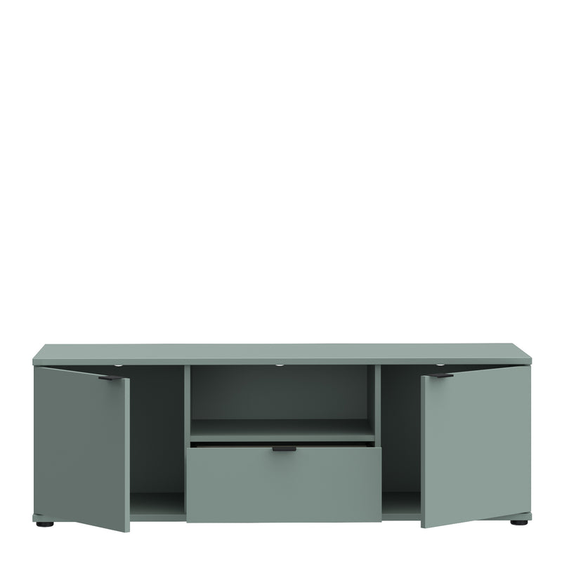 Ganymede Wide TV Unit with Open Shelf & 2 Doors in Sage Green — alternative angle