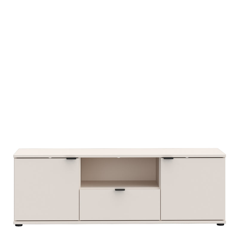 Ganymede TV Unit with Open Shelf, Drawer & 2 Doors in Sand — side angle