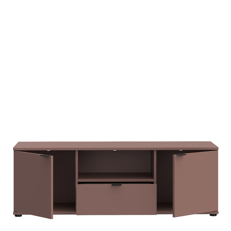 Ganymede Wide TV Unit with Open Shelf, Drawer & 2 Doors in Terracotta — alternative angle