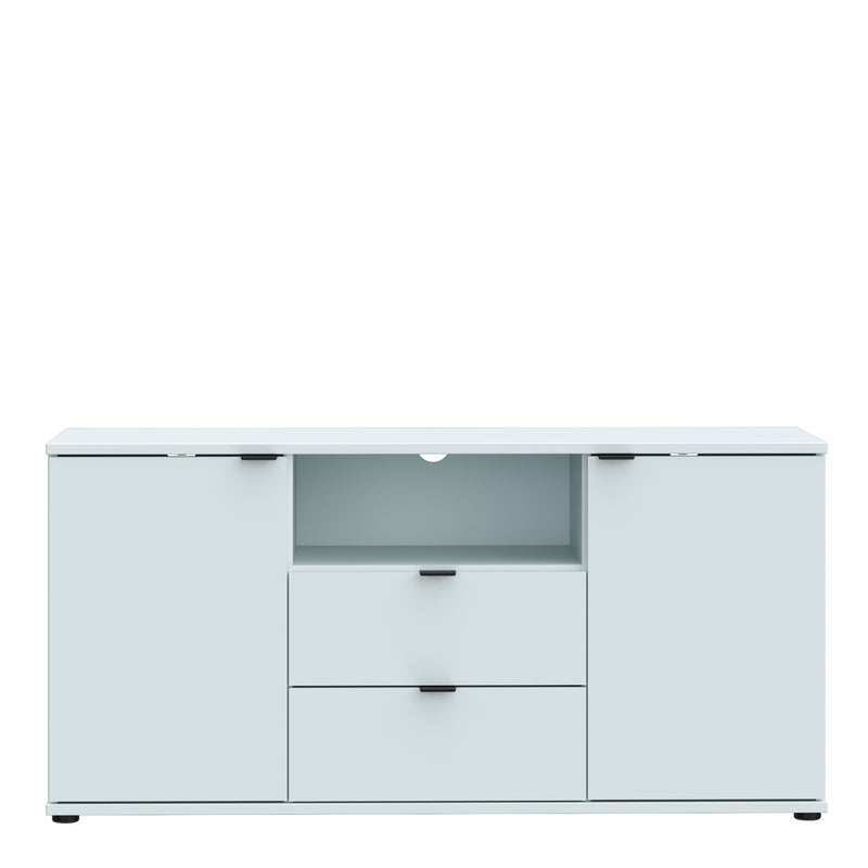 Ganymede TV Unit with Open Shelf, Drawer & 2 Doors in Light Grey — side angle