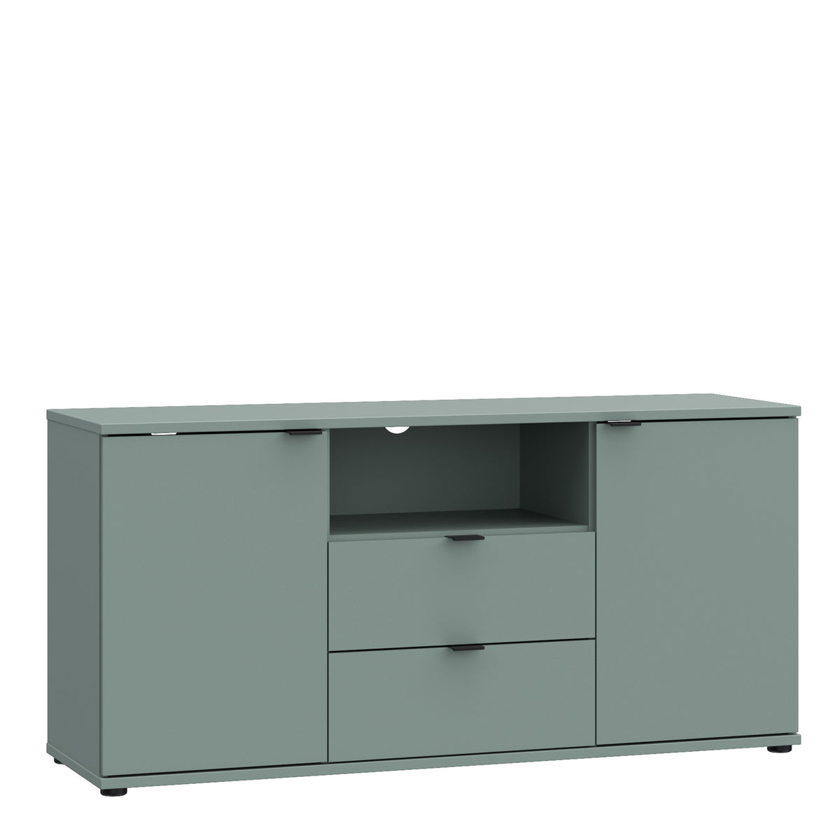 Ganymede TV Unit with Open Shelf, Drawer & 2 Doors in Sage Green — front view