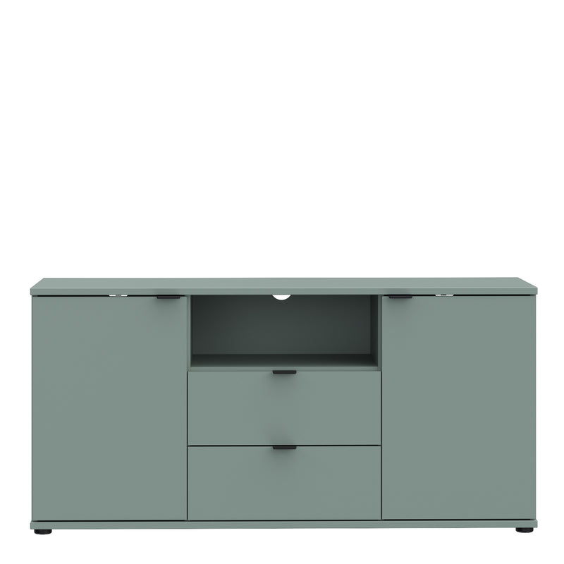 Ganymede TV Unit with Open Shelf, Drawer & 2 Doors in Sage Green — side angle