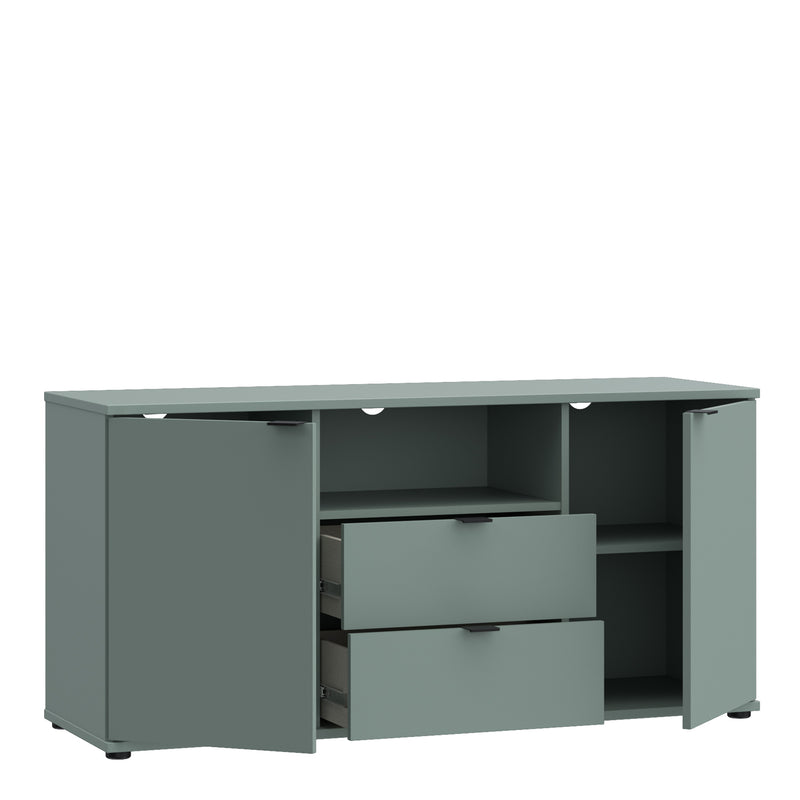 Ganymede TV Unit with Open Shelf, Drawer & 2 Doors in Sage Green — detail view