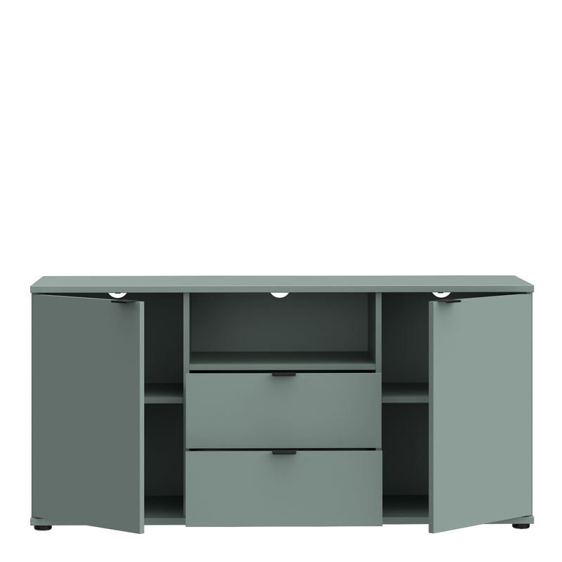 Ganymede TV Unit with Open Shelf, Drawer & 2 Doors in Sage Green — alternative angle