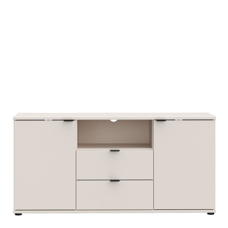 Ganymede TV Unit with Open Shelf, 2 Drawers & 2 Doors in Sand — side angle