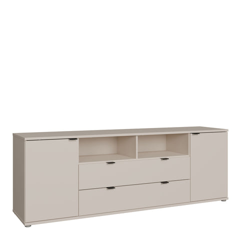 Ganymede Wide TV Unit with Open Shelving, 2 Drawers & 2 Doors in Sand — front view