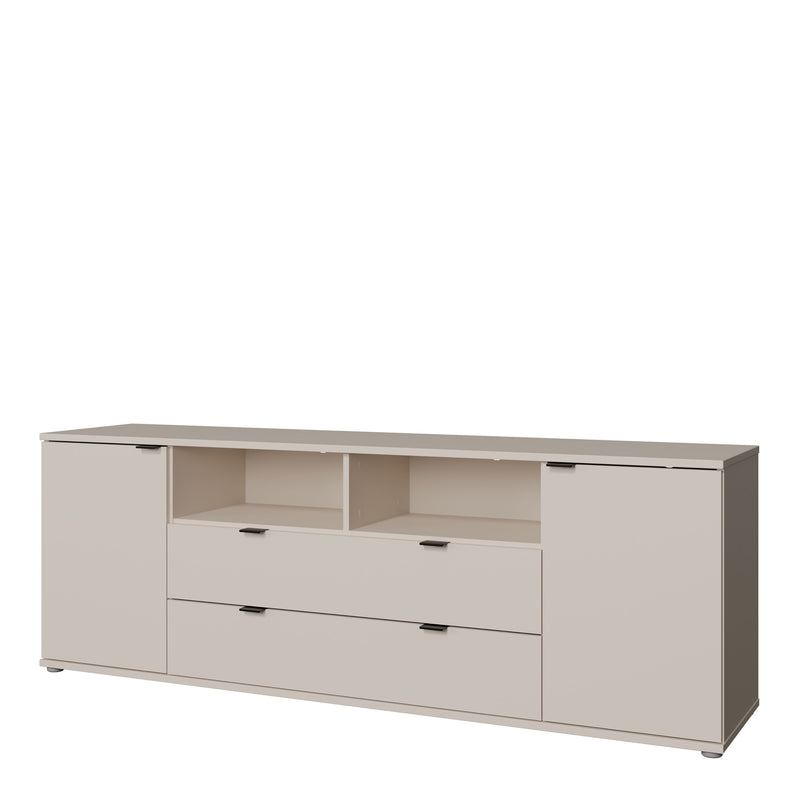 Ganymede Wide TV Unit with Open Shelving, 2 Drawers & 2 Doors in Sand — detail view