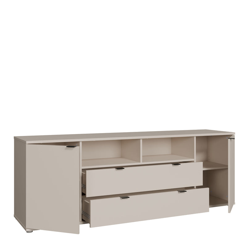 Ganymede Wide TV Unit with Open Shelving, 2 Drawers & 2 Doors in Sand — alternative angle