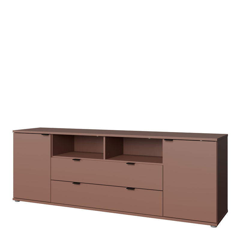Ganymede Wide TV Unit with Open Shelving, 2 Drawers & 2 Doors in Terracotta — detail view