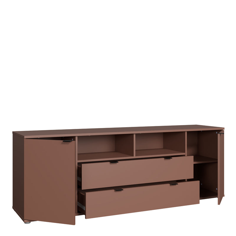 Ganymede Wide TV Unit with Open Shelving, 2 Drawers & 2 Doors in Terracotta — alternative angle