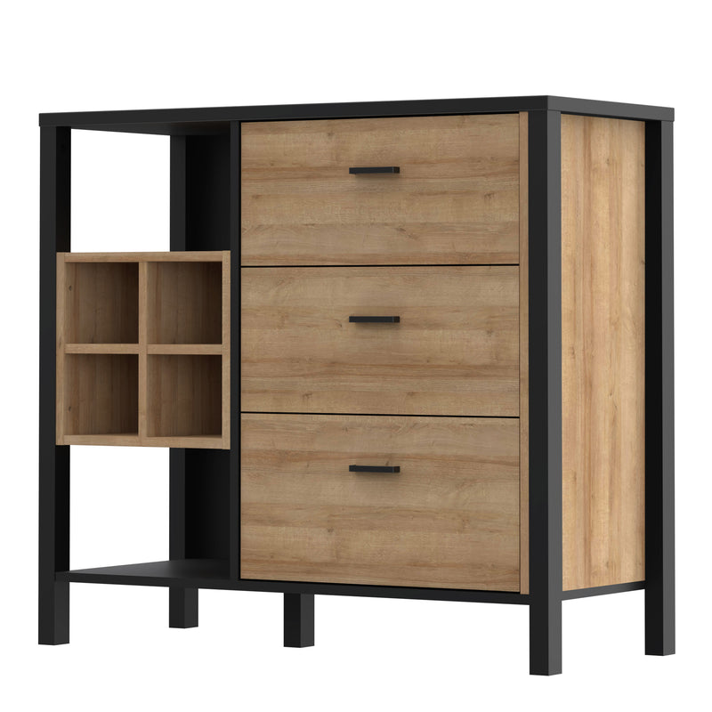 High Rock 3 Drawer Display Chest in Matt Black/Riviera Oak — detail view