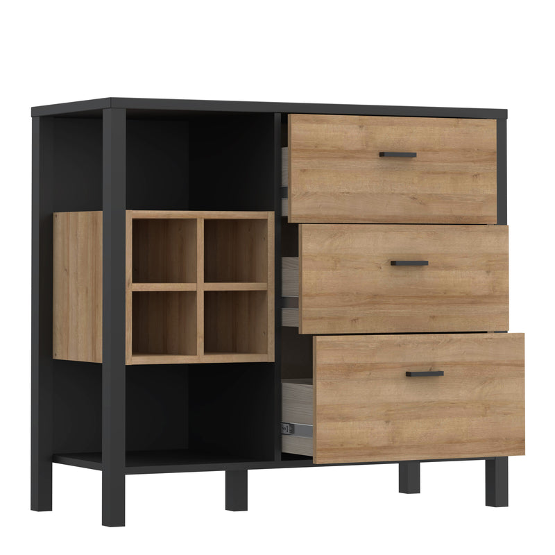 High Rock 3 Drawer Display Chest in Matt Black/Riviera Oak — alternative angle