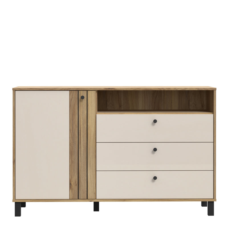 Grafton 1 Door 3 Drawer Chest In Cream and Oak — side angle