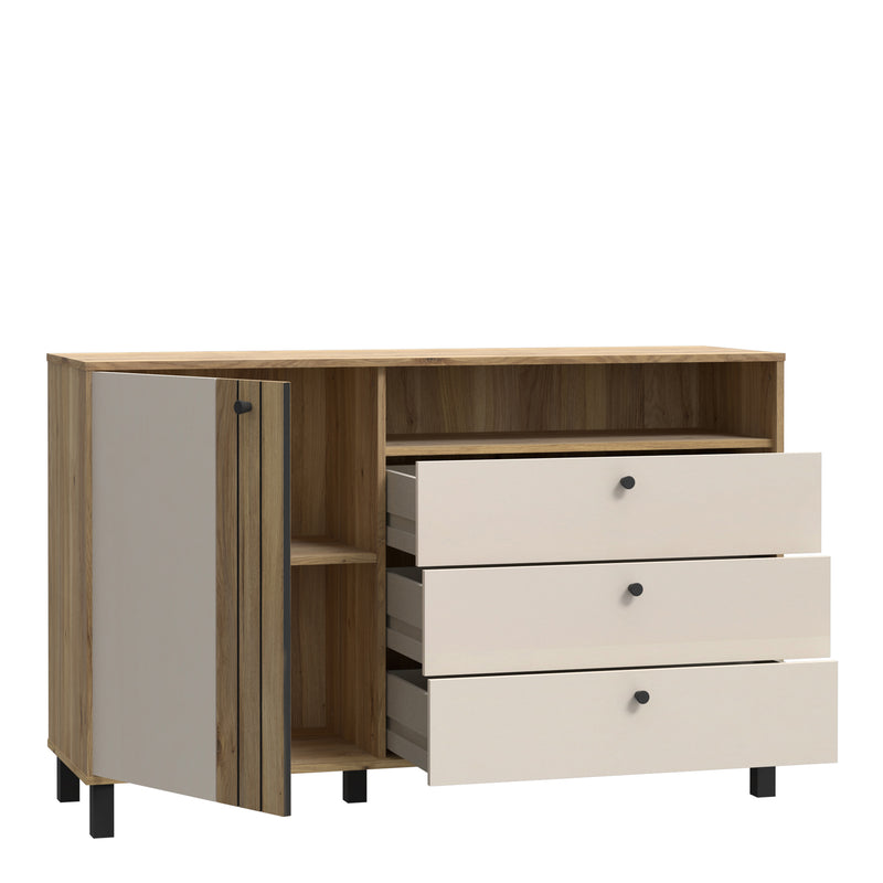 Grafton 1 Door 3 Drawer Chest In Cream and Oak — detail view