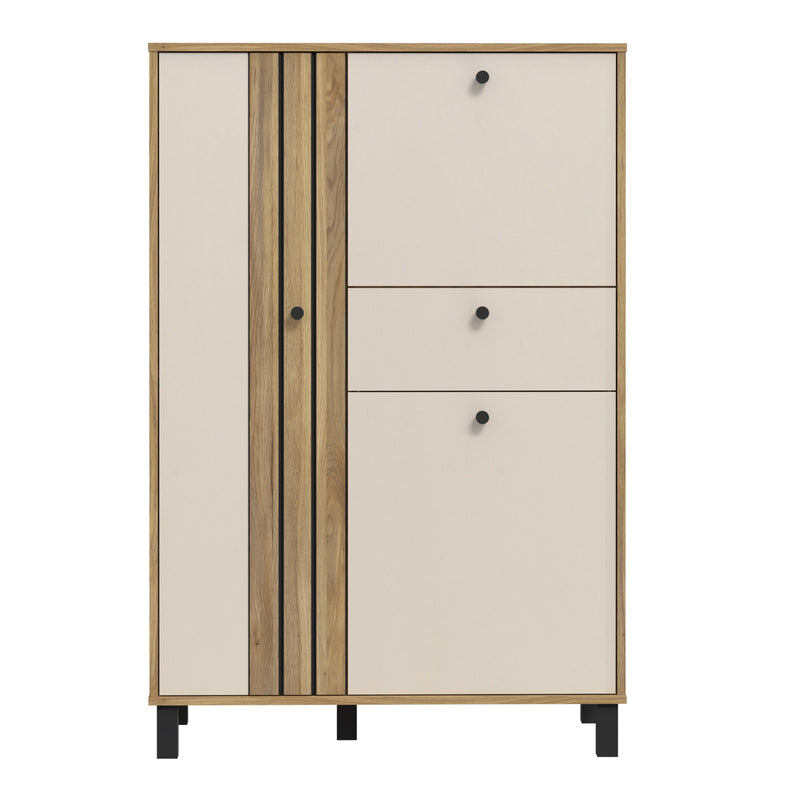 Grafton 3 Door 1 Drawer Cabinet In Cream and Oak — side angle