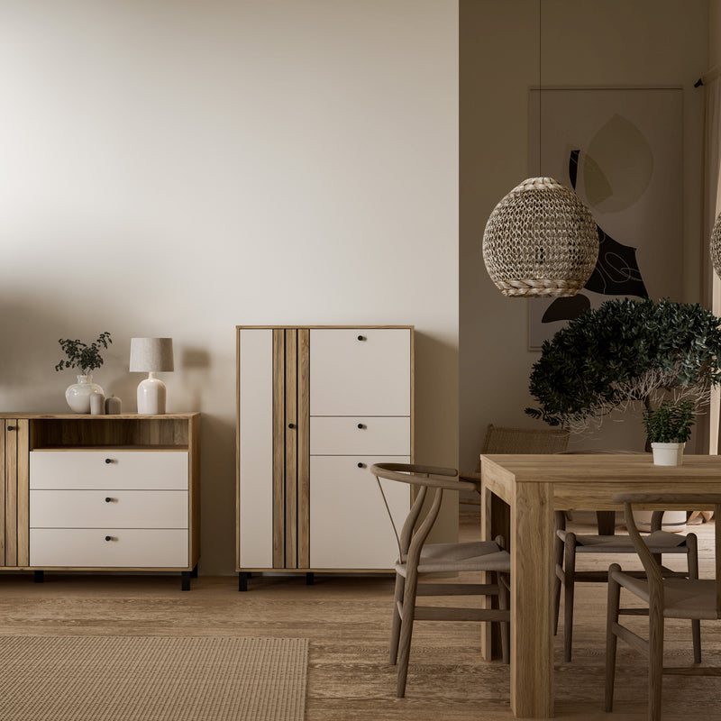 Grafton 3 Door 1 Drawer Cabinet In Cream and Oak — alternative angle