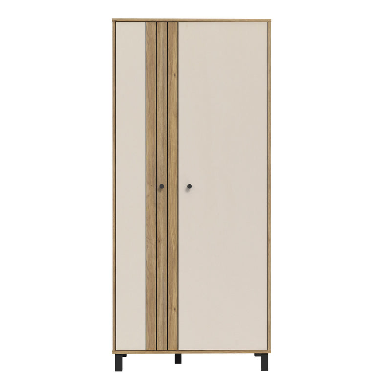 Grafton 2 Door Wardrobe In Cream and Oak — side angle