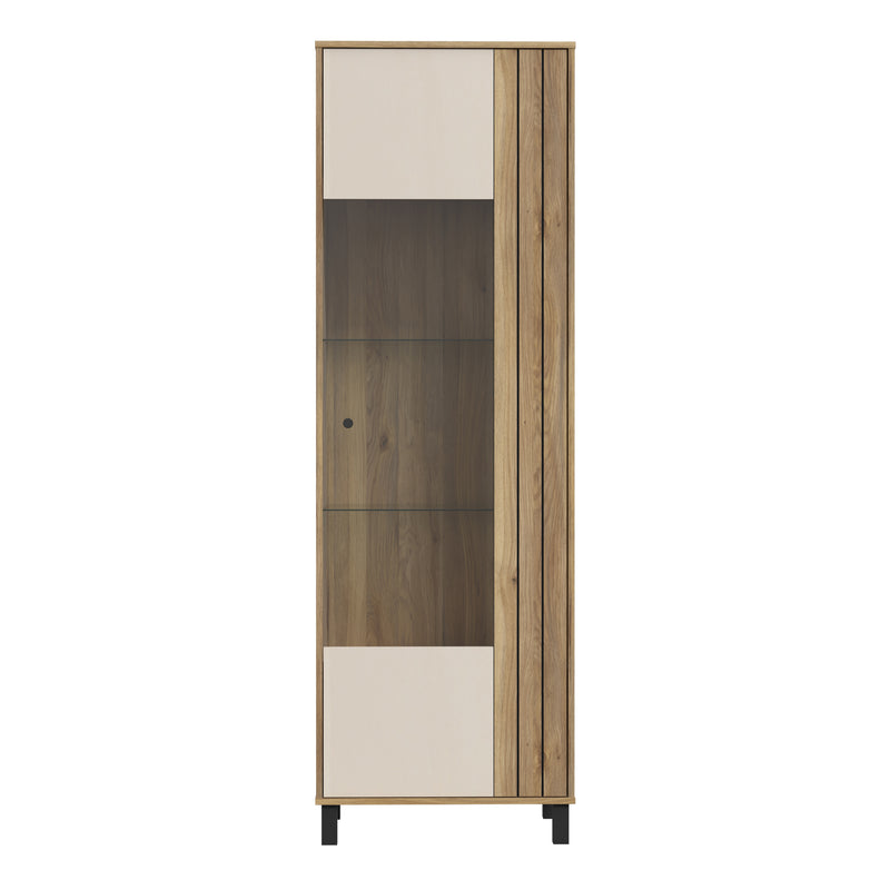 Grafton Glass Door Display Cabinet in Cream and Oak — side angle