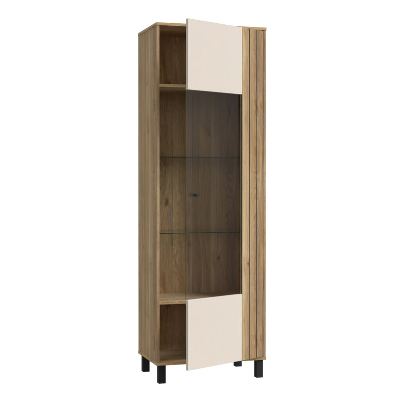 Grafton Glass Door Display Cabinet in Cream and Oak — detail view