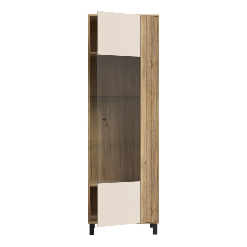 Grafton Glass Door Display Cabinet in Cream and Oak — alternative angle