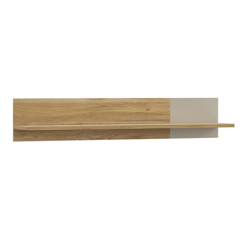 Bixbite Wall Shelf with Sliding Panel in Mauvella Oak and Sand — front view