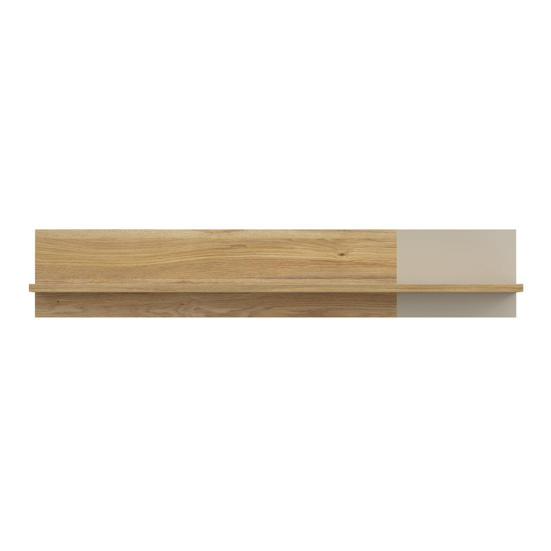 Bixbite Wall Shelf with Sliding Panel in Mauvella Oak and Sand — side angle