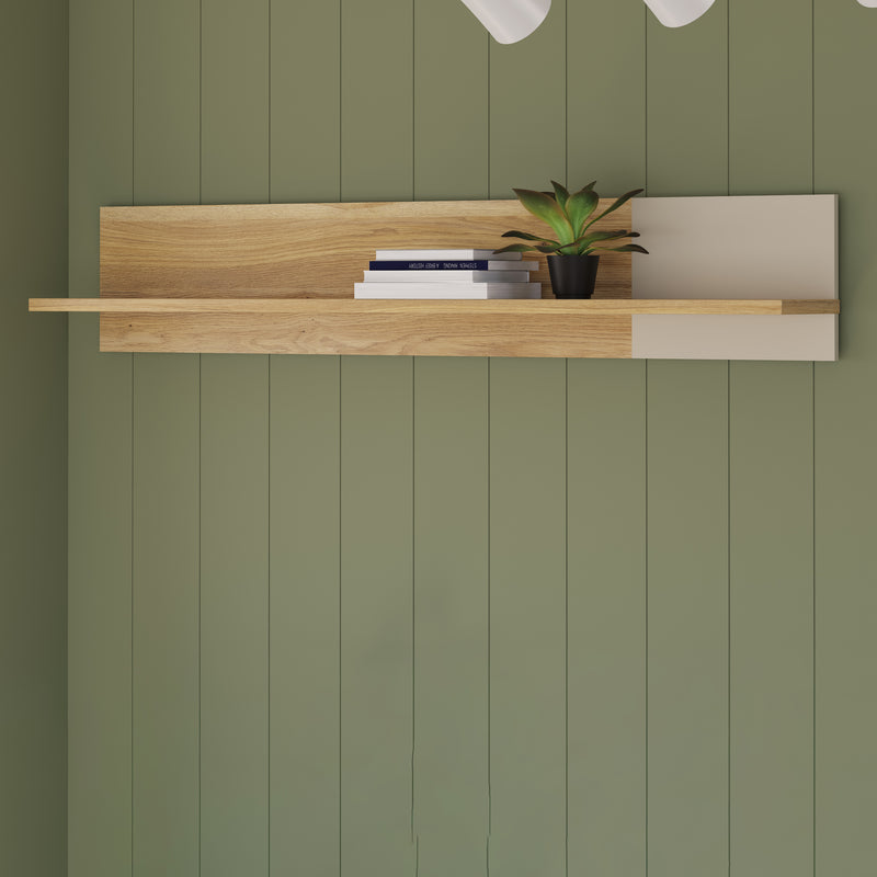 Bixbite Wall Shelf with Sliding Panel in Mauvella Oak and Sand — view 4l