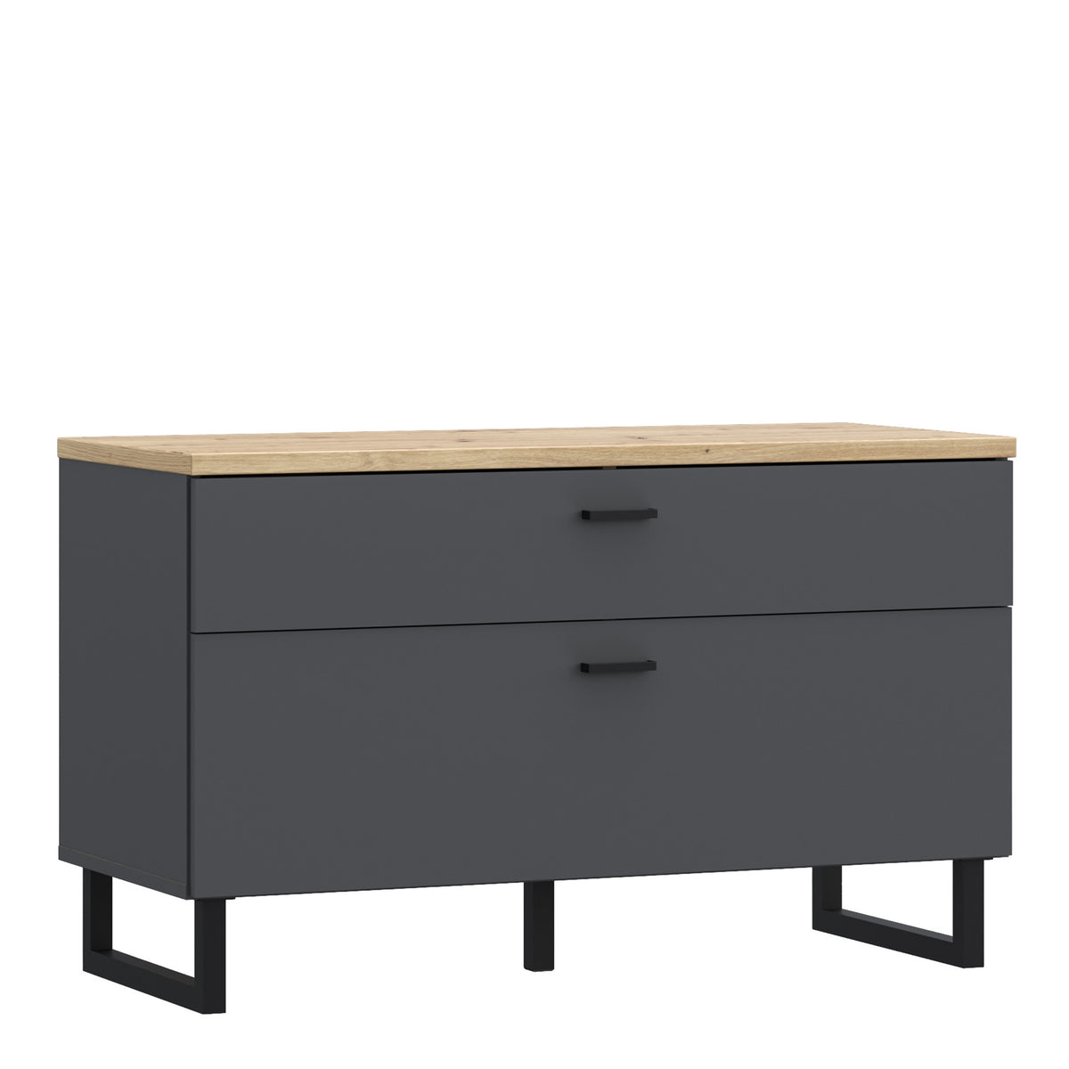 Klara TV Unit with 1 Drawer 1 Flip Door in Grey and Oak — front view