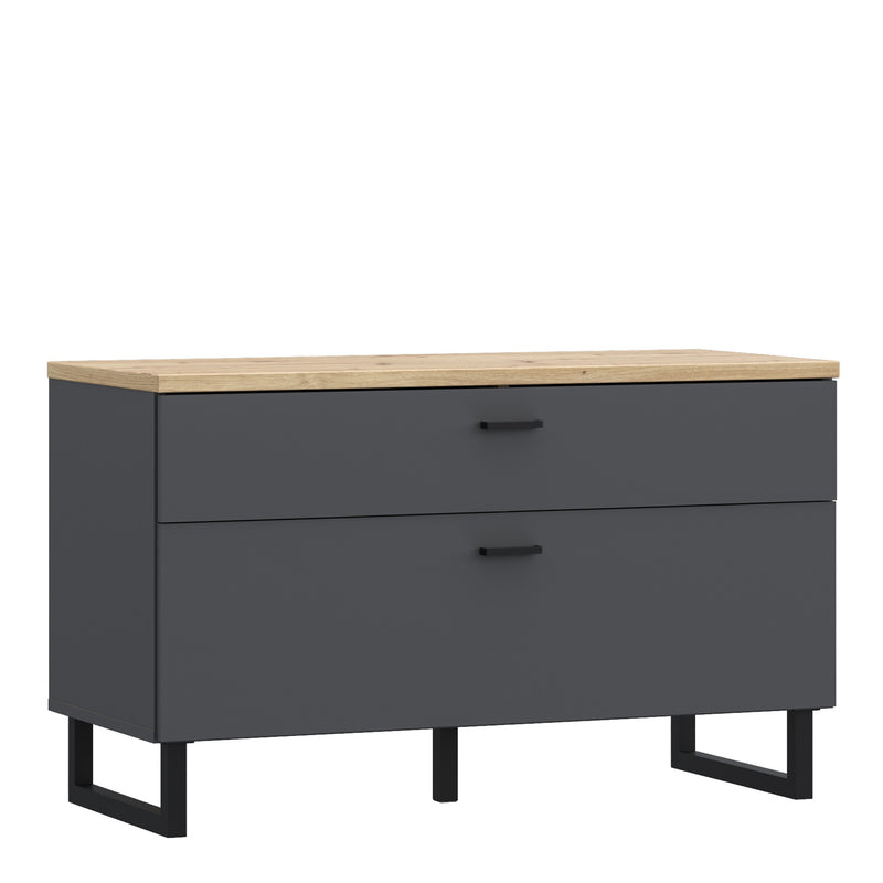 Klara TV Unit with 1 Drawer 1 Flip Door in Grey and Oak — front view