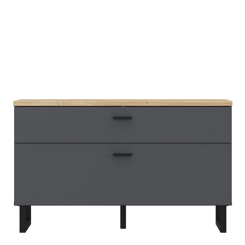 Klara TV Unit with 1 Drawer 1 Flip Door in Grey and Oak — side angle