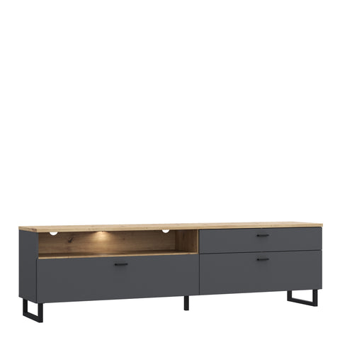 Klara TV Unit with 1 Drawer 2 Flip Doors in Grey and Oak inc LED Lighting — front view