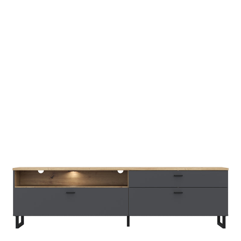 Klara TV Unit with 1 Drawer 2 Flip Doors in Grey and Oak inc LED Lighting — side angle
