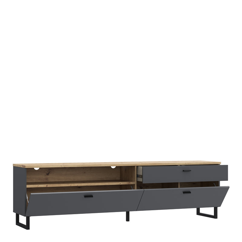 Klara TV Unit with 1 Drawer 2 Flip Doors in Grey and Oak inc LED Lighting — detail view