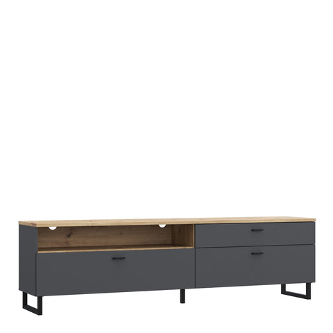 Klara TV Unit with 1 Drawer 2 Flip Doors in Grey and Oak — front view
