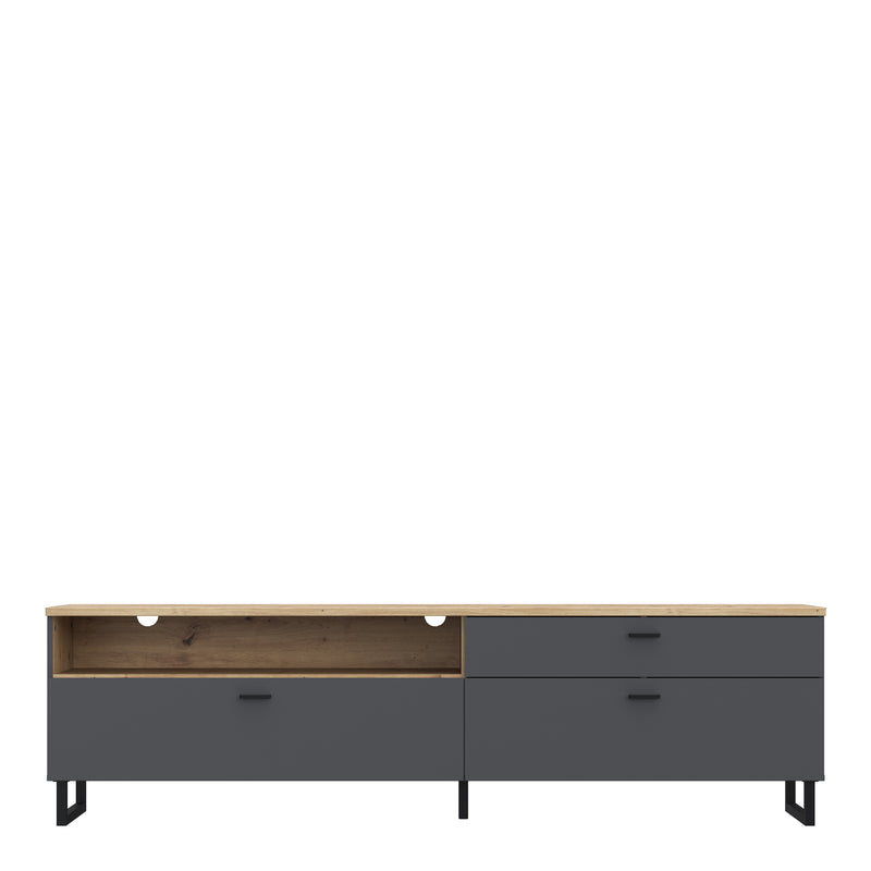 Klara TV Unit with 1 Drawer 2 Flip Doors in Grey and Oak — side angle
