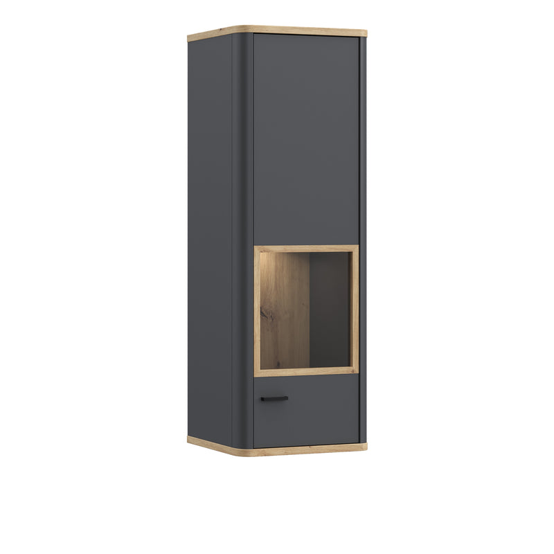 Klara Display Cabinet with 1 Glass Door in Grey and Oak inc LED Lighting — front view
