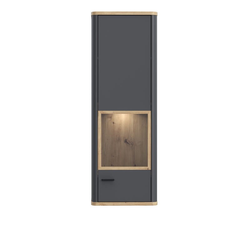 Klara Display Cabinet with 1 Glass Door in Grey and Oak inc LED Lighting — side angle