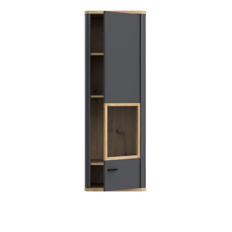 Klara Display Cabinet with 1 Glass Door in Grey and Oak inc LED Lighting — alternative angle