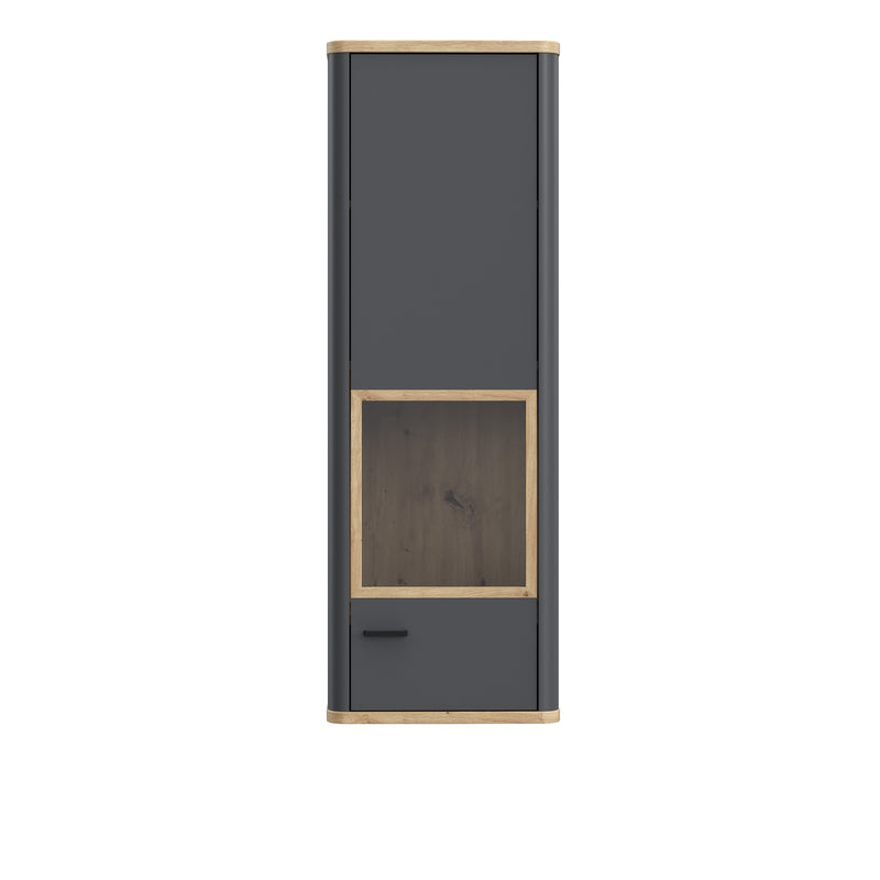 Klara Display Cabinet with 1 Glass Door in Grey and Oak — side angle