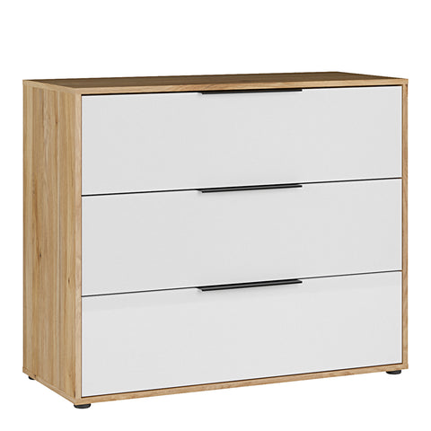 Orkney 3 Drawer Chest in Mauvella Oak and White Gloss — front view