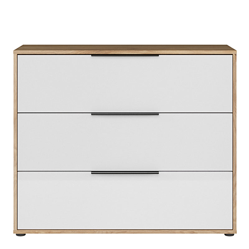 Orkney 3 Drawer Chest in Mauvella Oak and White Gloss — side angle