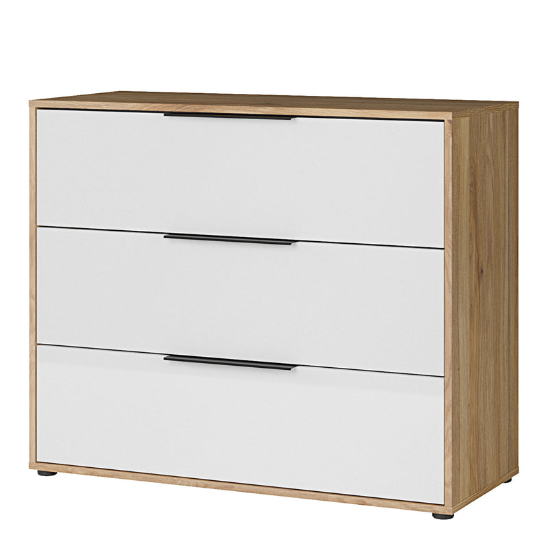Orkney 3 Drawer Chest in Mauvella Oak and White Gloss — detail view