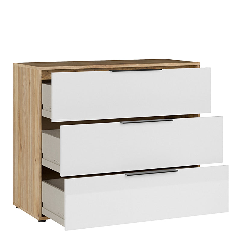 Orkney 3 Drawer Chest in Mauvella Oak and White Gloss — alternative angle