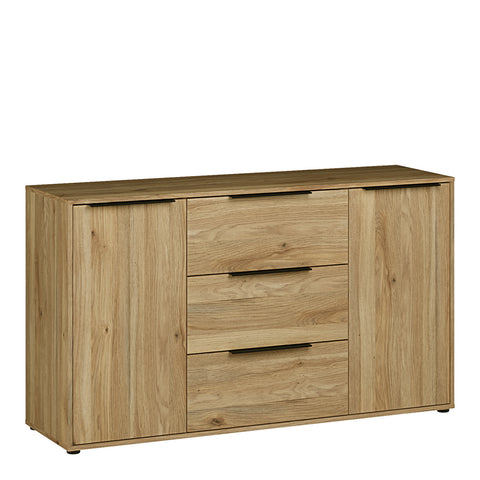 Orkney 3 Drawer Sidebaord with 2 Doors in Mauvella Oak — front view