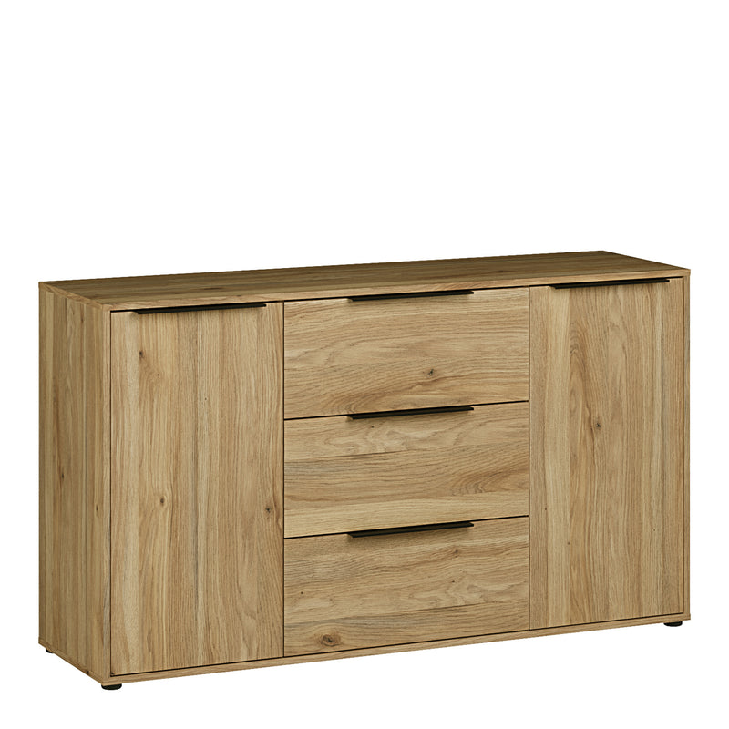 Orkney 3 Drawer Sidebaord with 2 Doors in Mauvella Oak — front view