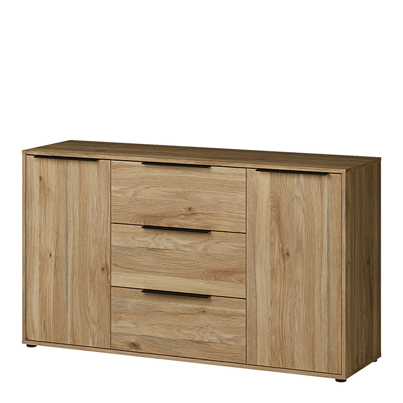 Orkney 3 Drawer Sidebaord with 2 Doors in Mauvella Oak — detail view