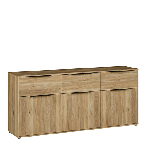 Orkney 3 Drawer Sideboard with 3 Doors in Mauvella Oak — front view