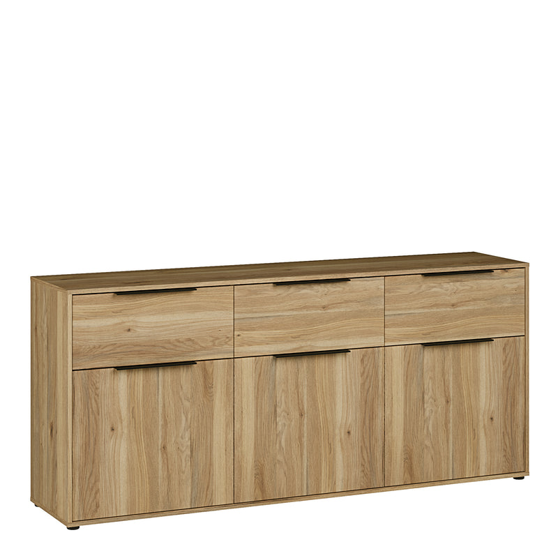 Orkney 3 Drawer Sideboard with 3 Doors in Mauvella Oak — front view