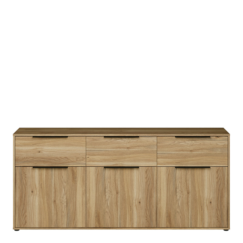 Orkney 3 Drawer Sideboard with 3 Doors in Mauvella Oak — side angle