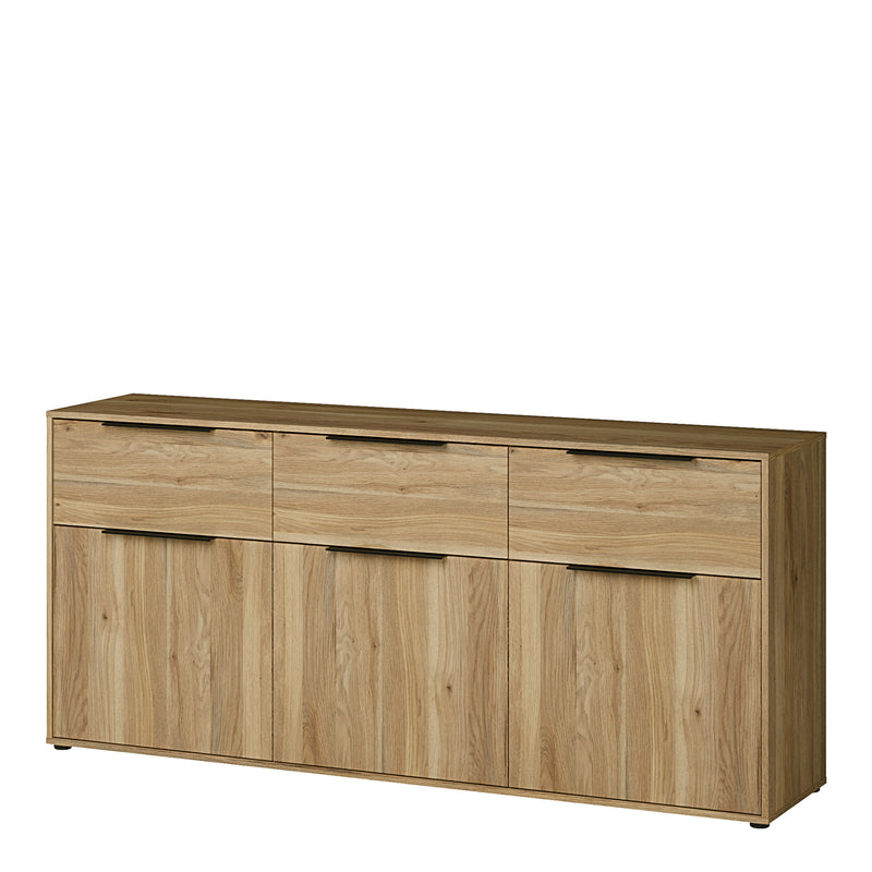 Orkney 3 Drawer Sideboard with 3 Doors in Mauvella Oak — detail view
